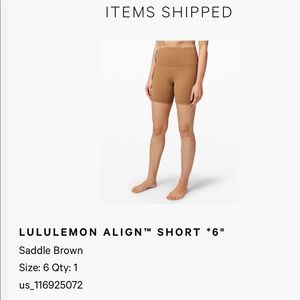 Lululemon Align Short 6” size 6 Saddle Brown